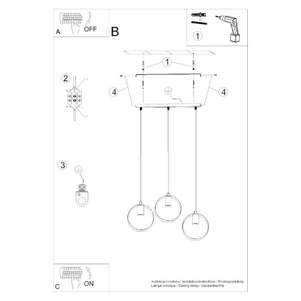 Lampa wisząca TITRAN 3, biała, 3x60W E27, SL.1138