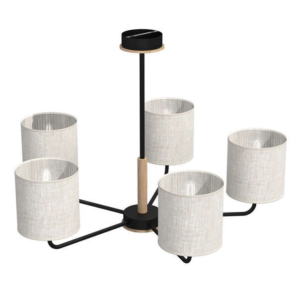 Żyrandol ATLANTA, MLP7452, czarny/drewno/beżowo-szary, 5x60W E27