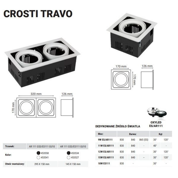 Oprawa wpuszczana downlight CROSTI TRAVO DUE czarny szer. 32x17cm