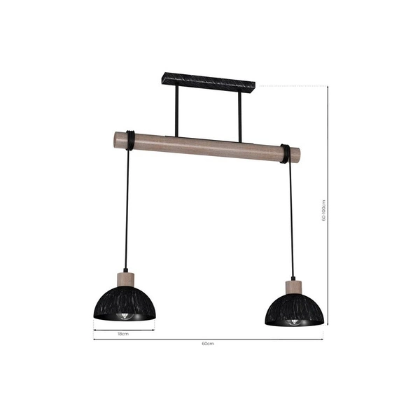 Lampa wisząca ERIK, MLP7639, przecierany czarny/drewno patynowane, 2x60W E27