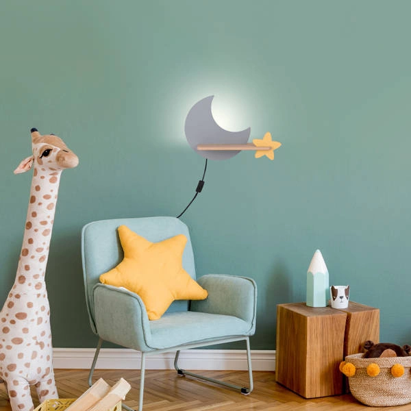 Kinkiet z półką IQ KIDS MOON, 21-75727, szary/złoty, 5W LED, barwa neutralna 4000K