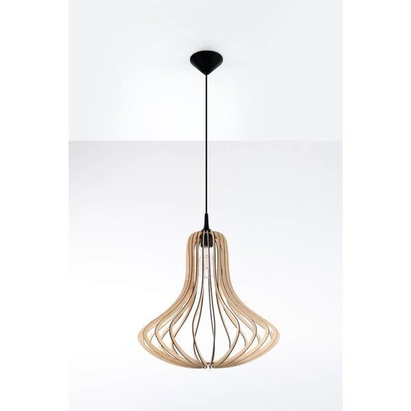 Lampa wisząca ELZA, naturalne drewno, czarny PCV, SL.0641