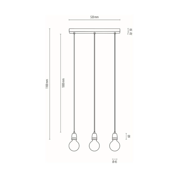 Lampa Wisząca Porcia 3xE27 Max.60W Biały Metal/Biała Ceramika/Antracytowy Kabel Tkaninowy 9181302