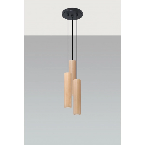 Lampa wisząca LINO 3P SL.1012 czarna stal, drewno naturalne 3xGU10