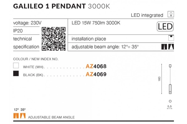 Azzardo GALILEO 1 PENDANT BK 4069