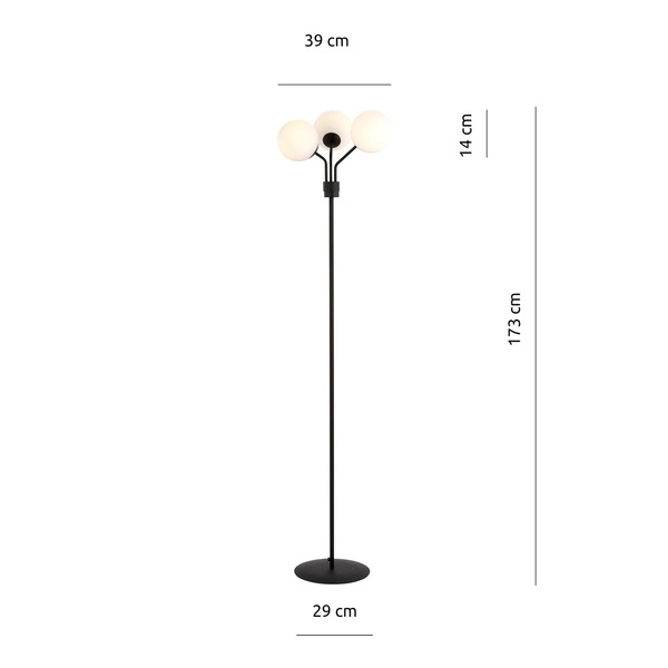 Lampa podłogowa Emibig NOVA LP3 Czarny/OPAL 1138/LP3