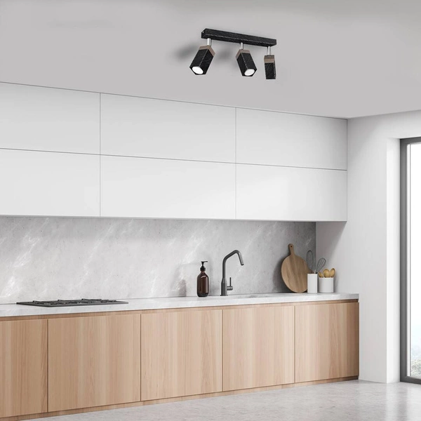 Lampa sufitowa SOLO, MLP7473, przecierany czarny/drewno patynowane, 3x5W mini GU10