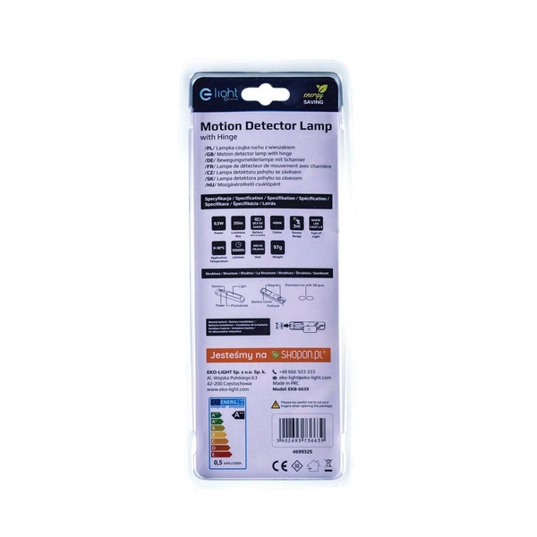 Lampka do szafki z czujką ruchu i wieszakiem 4000K EKB6639