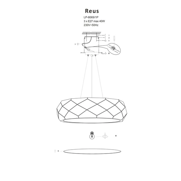 Lampa wisząca REUS czarna 47cm