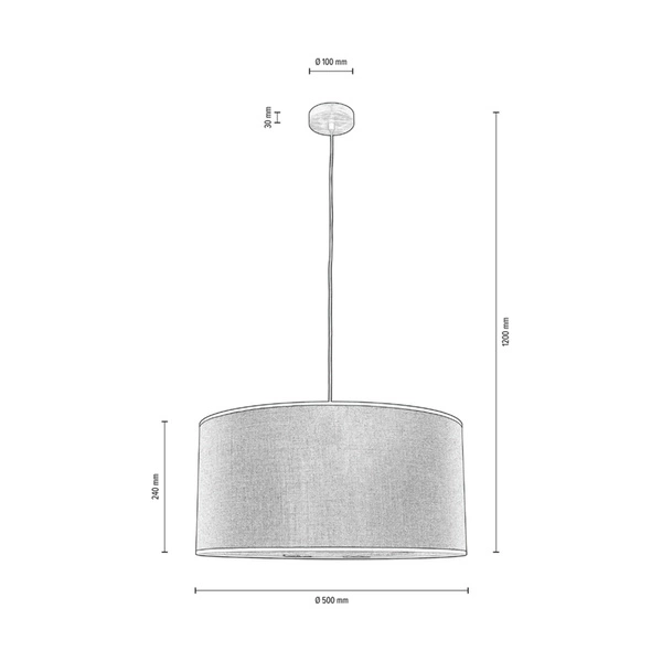 Lampa Wisząca Prata 1xE27 Max.60W Szary Metal/Przezroczysty Kabel PCV/Srebrny Klosz Tkaniny 957280227