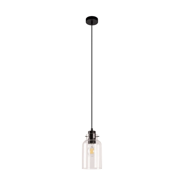 Lampa wisząca Alessandro 1xE27 Max.60W Drewno bukowe orzechowe/Czarny metal/Czarny kabel PVC/Szkło przezroczyste 1010421420867
