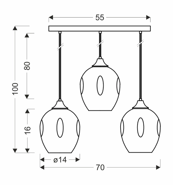 Lampa wisząca ASPA, czarna z brązowymi kloszami, 3x40W E27