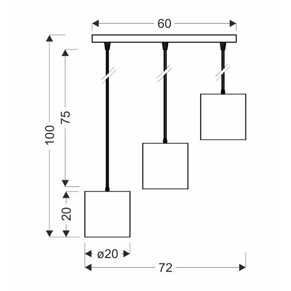 Lampa wisząca, listwa, CANDIDA, 33-00736, czarny/złoty, 3x40W E27