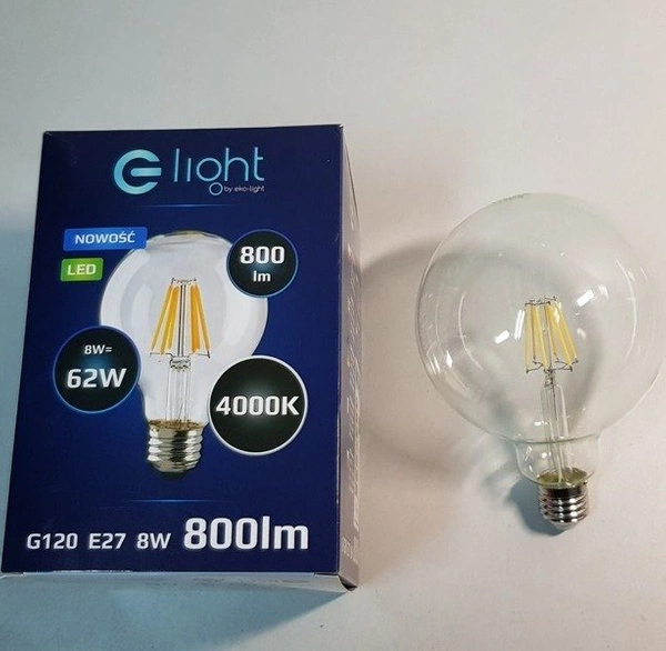 Żarówka Filamentowa LED 7W E27 G120 kulka barwa neutralna 4000K EKZF971