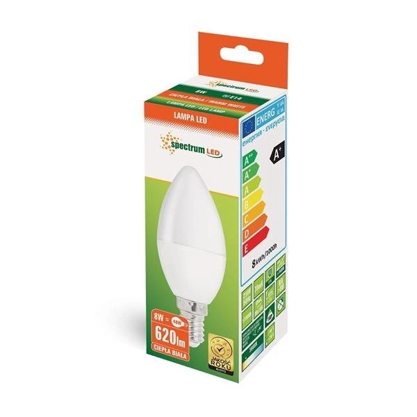 LED ŚWIECOWA E-14 230V 8W WW SPECTRUM