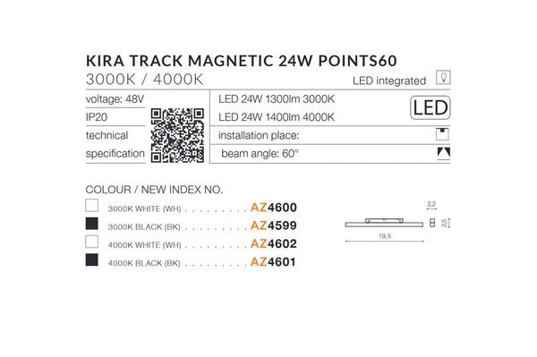 Azzardo ALFA KIRA TRACK MAGNETIC 24W 4000K BK 4601