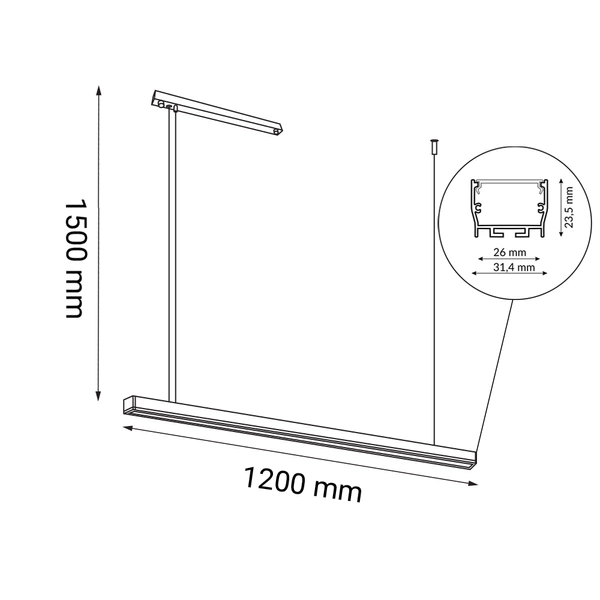 Lampa wisząca Hiate Line - Czarna (1200 mm) 3000K 1848 Antigo