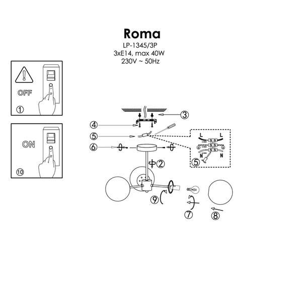 Lampa wisząca Roma 3, złota z białymi kloszami, 3x40W E14