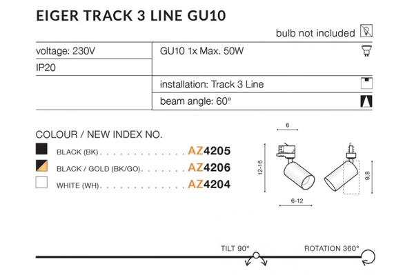 Azzardo EIGER TRACK 3LINE GU10 GO/BK 4206