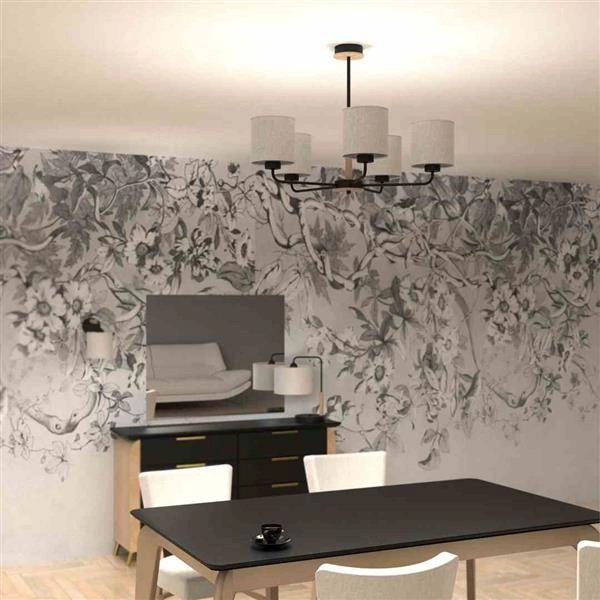 Żyrandol ATLANTA, MLP7452, czarny/drewno/beżowo-szary, 5x60W E27