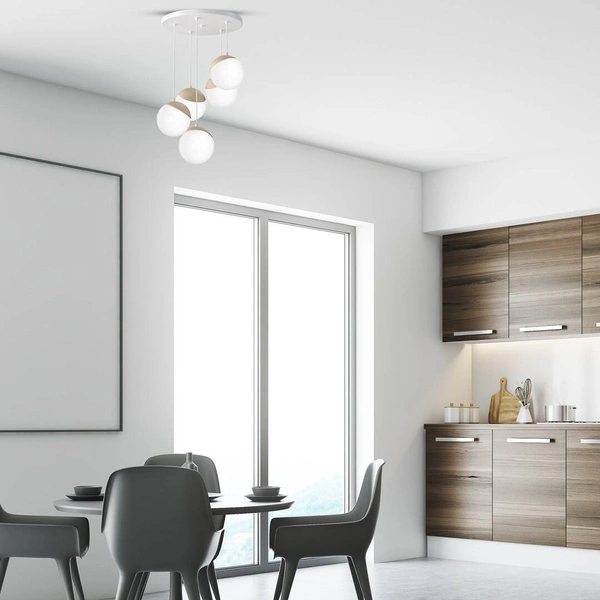 Lampa wisząca nowoczesna szklana kula SFERA WOOD V drewno/biały śr. 35cm