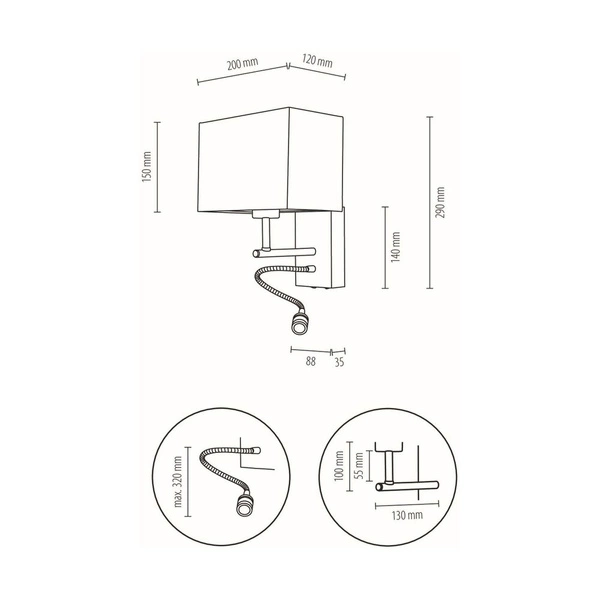 Boho Kinkiet 1xE27 Max.25W, 1xLED Zintegrowany 2,5W Dąb Olejowany/Czarny/Beżowy 57290974