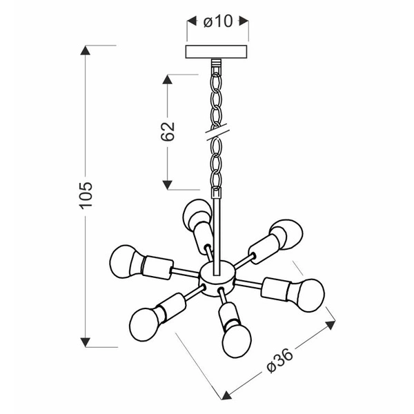 Lampa wisząca SPARTA, 36-09395, czarna, 6x60W E27
