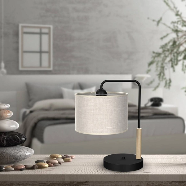 Lampa Stołowa ATLANTA, MLP7453, czarny/drewno/beżowo-szary, 1x60W E27