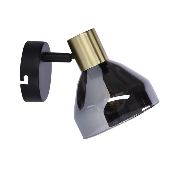 Kinkiet GREGORY 21-76724 czarno-złoty z dymionym kloszem 1x40W E14