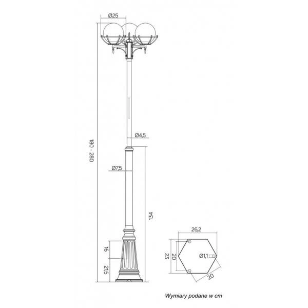 Lampa masztowa KULE Z KOSZYKIEM 200 OGMWN 3 KPO latarnia | czarna
