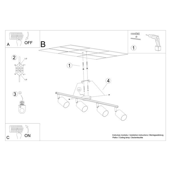 Plafon LEMMI 4L czarny