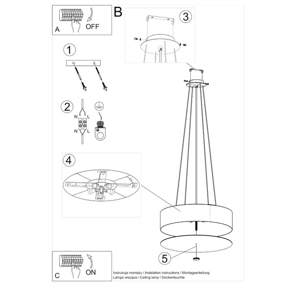 Lampa wisząca SKALA SL.0757, 50cm, biała, 5x60W E27