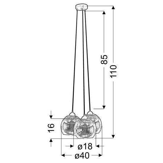 Trio lampa wisząca czarny 3x60w e27 klosz złoty