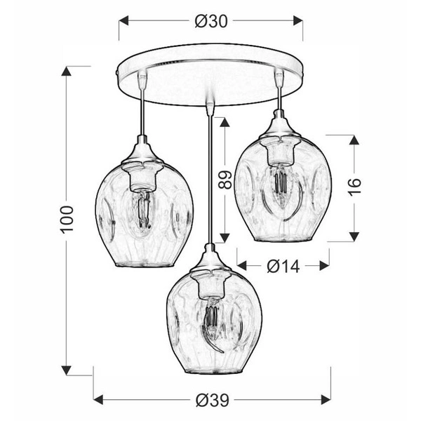 Lampa wisząca ASPA, czarna z brązowymi kloszami, 3x40W E27
