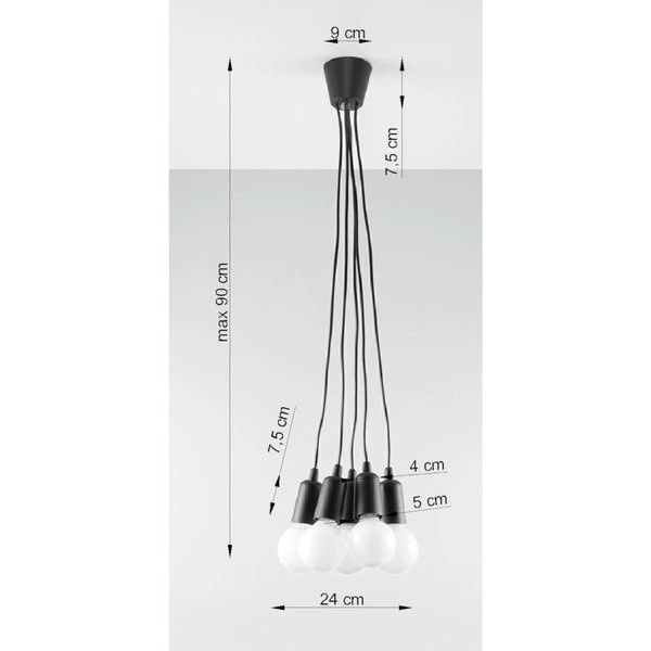 Lampa Wisząca DIEGO 5, PCV Czarna, E27 60W, SL.0574