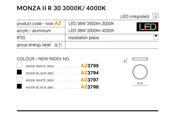 Azzardo MONZA II R 30 3000K BK 3794