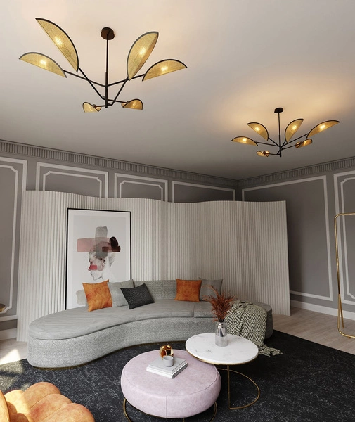 Lampa sufitowa Emibig VENE 6 Czarny/RATTAN 1160/6