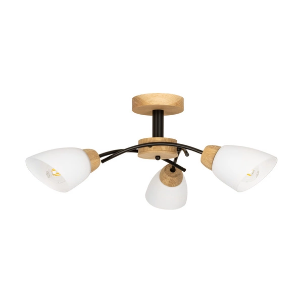 Lampa Sufitowa Viletta Wood 3xE27 Max.60W Dąb Olejowany/Czarny Metal/Białe Szkło 8142374