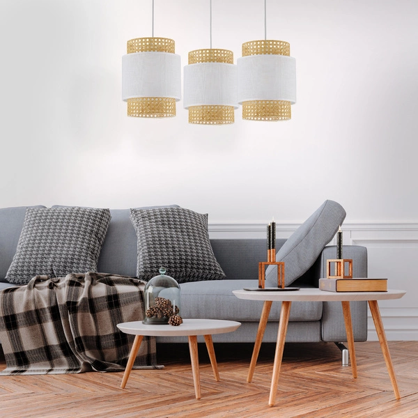 Lampa wisząca rattanowa abażur pająk BOHO WHITE szer. 70cm | biały 6537