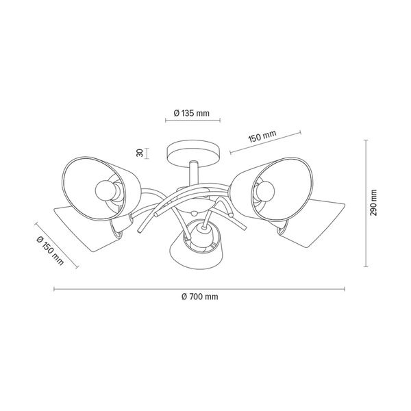 Lampa sufitowa Mette Wood 5xE27 maks. 40W drewno bukowe orzechowe/chromowany metal/biały klosz z tkaniny 8341576