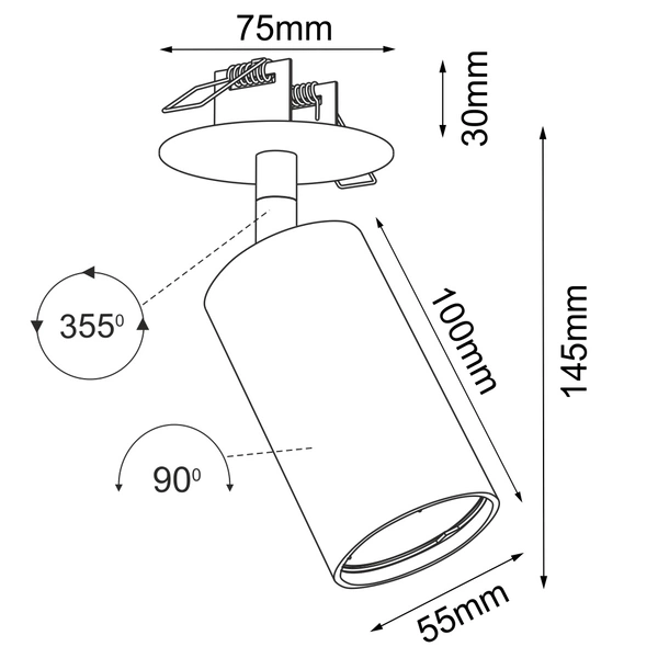 Lampa wpuszczana Ace in 55 - Czarna 3254 Antigo