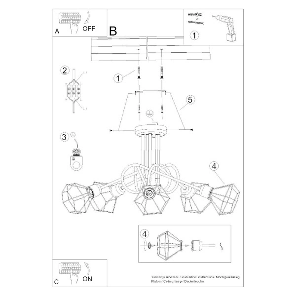 Lampa sufitowa ARTEMIS 5S, czarna, 5x40W E14, SL.1110