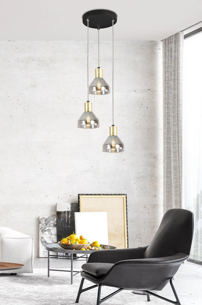 Lampa wisząca GREGORY talerz 33-78995 czarno-złota z dymionymi kloszami 3x40W E14