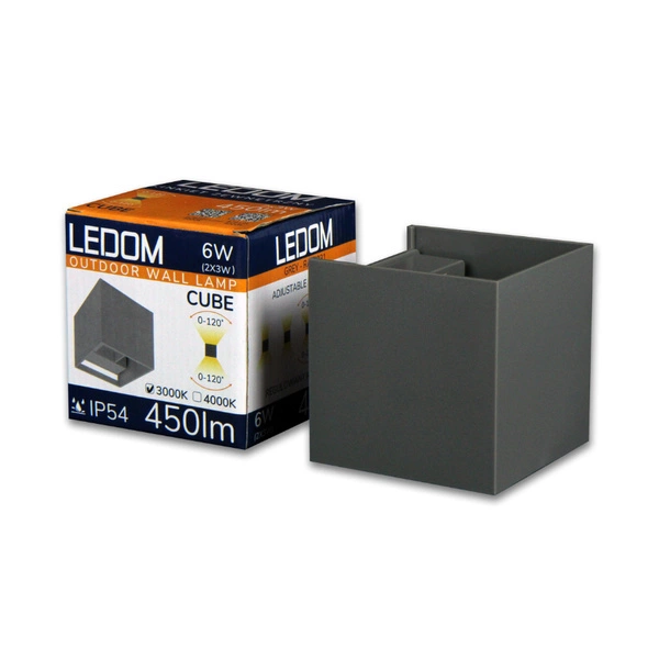 Kinkiet zewnętrzny natynkowy CUBE LED 2x3W 4000K IP54 | szary