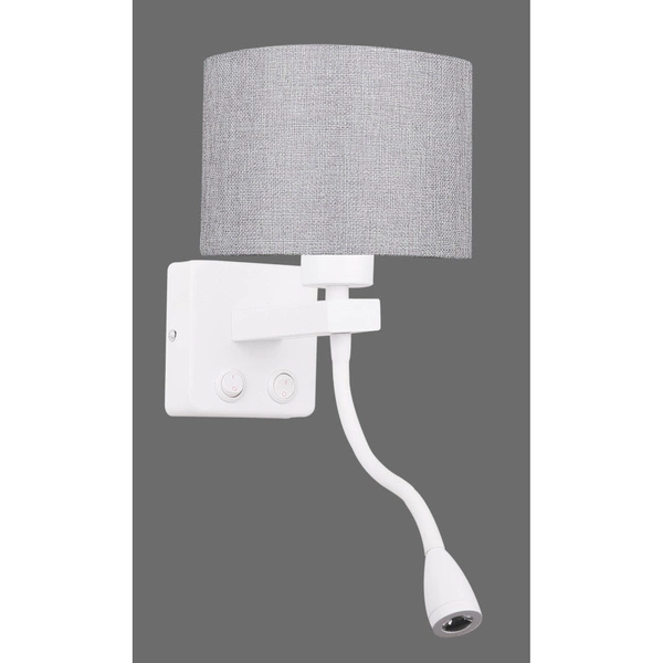 Kinkiet POLO 21-75383 biały/abażur szary 1x40W E27 + 2W LED, barwa ciepła 3200K