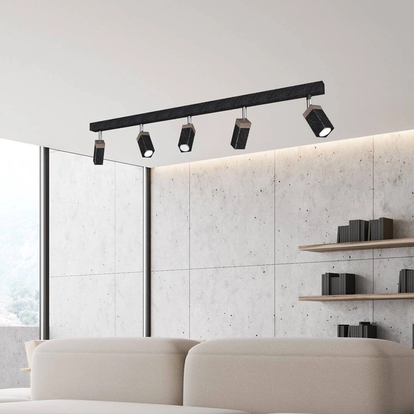 Lampa sufitowa SOLO, MLP7474, przecierany czarny/drewno patynowane, 5x5W mini GU10
