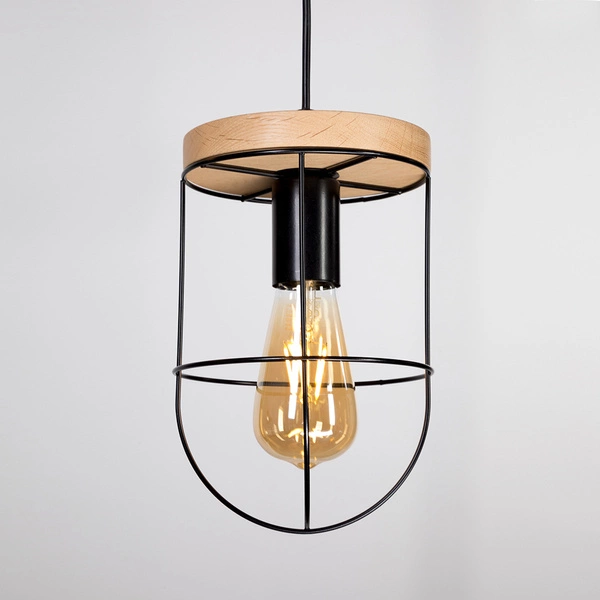 Lampa Wisząca Netuno 1xE27 Max.60W Dąb Olejowany/Czarny Metal/Czarny Kabel PCV 184159104