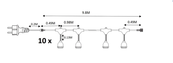 Girlanda EKO6918 10m bez żarówek E27 IP44 10 punktów | czarny