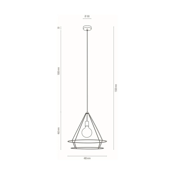 Lampa Wisząca Casa Triango 1xE27 Max.60W Dąb Olejowany/Czarny Metal/Czarny Kabel PCV 177419104