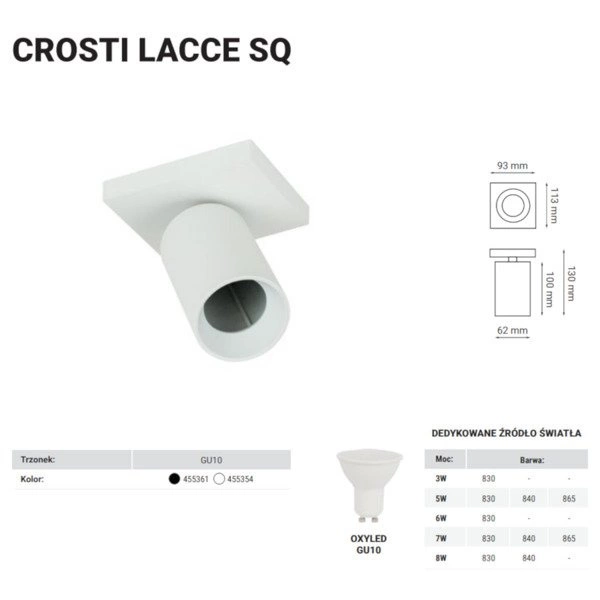 Lampa sufitowa kinkiet spot reflektorek CROSTI LACCE SQ biały